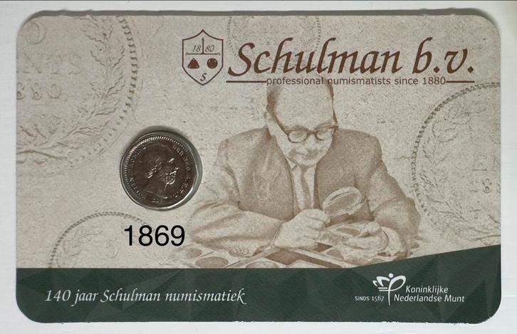 Schulman 1869 Coincard - Zeldzaam!, Postzegels en Munten, Munten | Nederland, Losse munt, Overige waardes, Koning Willem III, Zilver