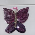 Vintage applicatie vlinder, oud rose, met pailletten, Ophalen of Verzenden