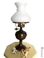 Brocante olielamp - tafellamp - elektrische  antiek koper, Huis en Inrichting, Lampen | Tafellampen, Ophalen of Verzenden, Gebruikt
