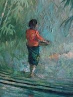 Indonesische school - Wassen aan de rivier - 1950, Antiek en Kunst, Kunst | Schilderijen | Klassiek, Ophalen of Verzenden