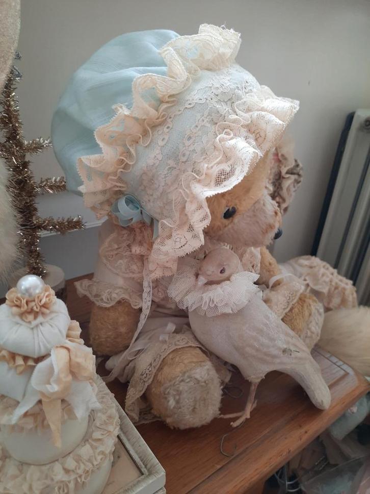 Grote Bonnet blauw 23€, Antiek en Kunst, Curiosa en Brocante, Ophalen of Verzenden