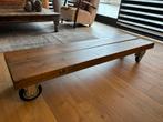 Industriële houten salontafel met wielen, Ophalen, Gebruikt, 100 tot 150 cm, 150 tot 200 cm