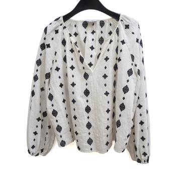 Cotton Club: geborduurde ecru katoenen damesblouse (Large) beschikbaar voor biedingen