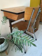 Vintage schoolbankje lessenaar met houten stoel, Antiek en Kunst, Ophalen