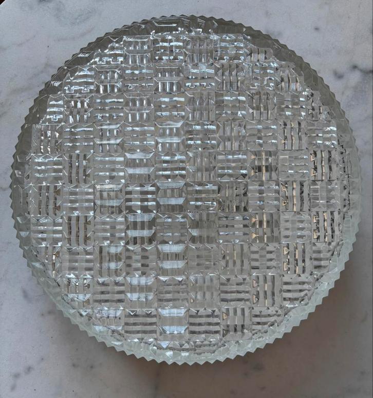 Vintage space age grote ronde holophane plafoniere glas xl, Huis en Inrichting, Lampen | Plafondlampen, Zo goed als nieuw, Glas