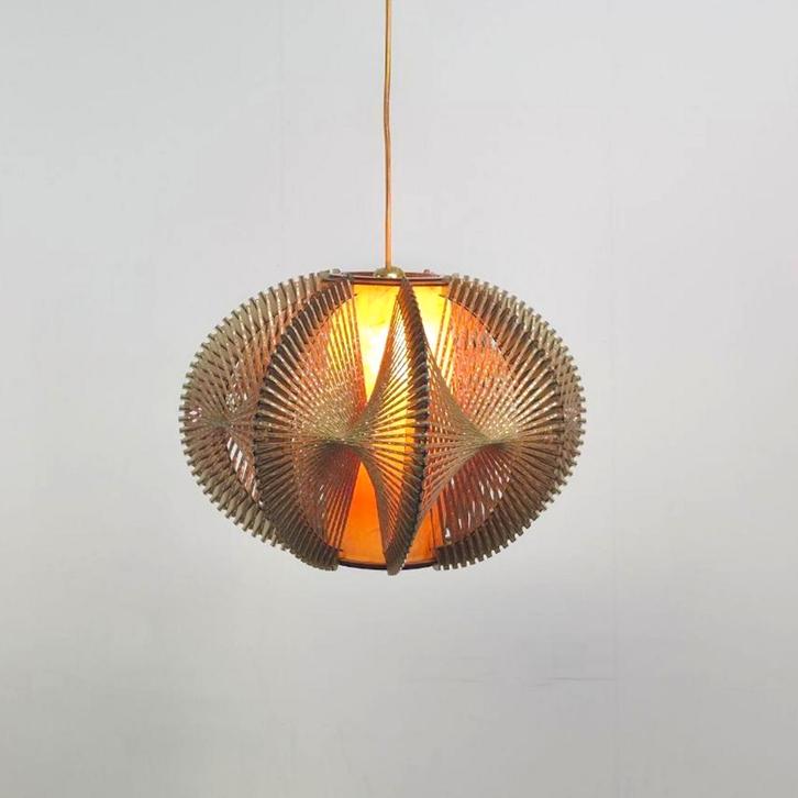 Vintage Stringlamp 60s mid century, Huis en Inrichting, Lampen | Hanglampen, Gebruikt, Minder dan 50 cm, Metaal, Stof, Ophalen of Verzenden