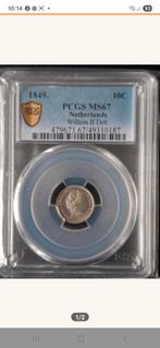 10 Cent ( Dubbeltje) 1849 MS67 by PCGS., Postzegels en Munten, Munten | Nederland, Zilver, Ophalen of Verzenden, 10 cent, Losse munt