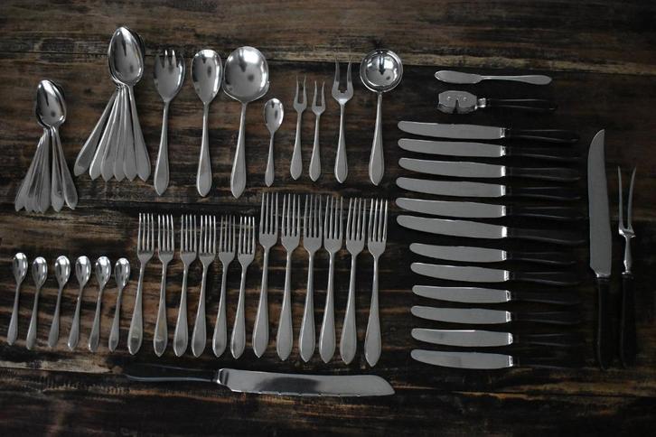 Gero zilmeta 718 Puntfilet 6 persoons ebba cassette, Antiek en Kunst, Antiek | Bestek, Ophalen of Verzenden