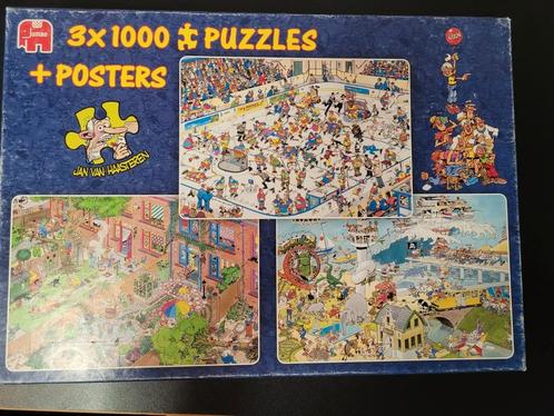 Jan van Haasteren combidoos 3x1000, Hobby en Vrije tijd, Denksport en Puzzels, Zo goed als nieuw, Legpuzzel, 500 t/m 1500 stukjes