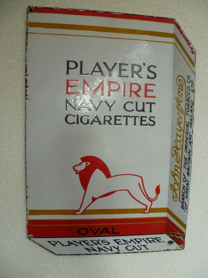 EMAILLE BORD"PLAYER'S EMPIRE NAVY CUT CIGARETTES"JAREN 50/60, Verzamelen, Merken en Reclamevoorwerpen, Gebruikt, Reclamebord, Ophalen of Verzenden