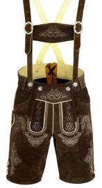 Lederhosen Heren Oktoberfest Heren Premium Suede Leer Bruin, AA Lederhosen, Carnaval, Ophalen of Verzenden, Kleding