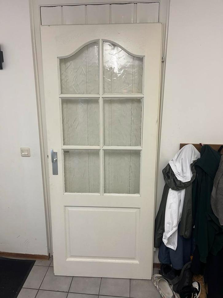Opdekdeur met glas, Doe-het-zelf en Verbouw, Deuren en Horren, Gebruikt, Binnendeur, Minder dan 200 cm, 80 tot 100 cm, Glas, Hout