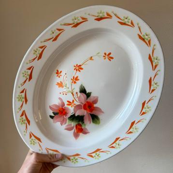 Grote Vintage Emaille Gekleurde Serveerschaal, Bloemen Retro beschikbaar voor biedingen