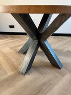Ronde Eiken Eettafel met Metalen Onderstel, Huis en Inrichting, Tafels | Eettafels, Ophalen, 100 tot 150 cm, Zo goed als nieuw
