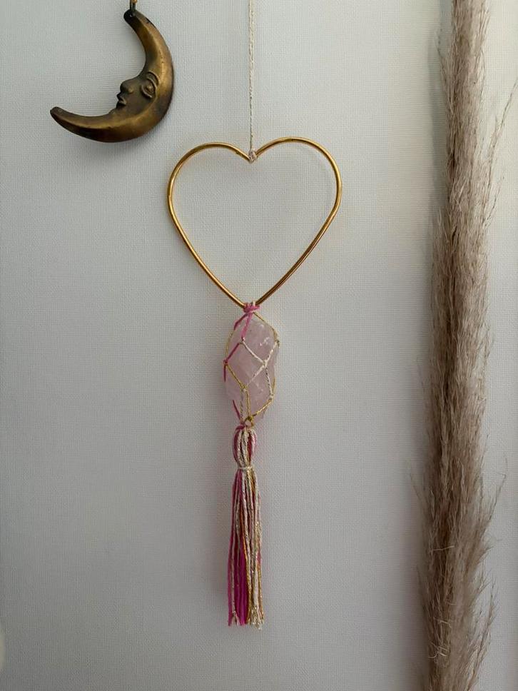 Edelsteenhanger hart met ruwe Rozenkwarts wanddecoratie, Huis en Inrichting, Woonaccessoires | Overige, Nieuw, Ophalen of Verzenden