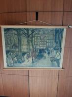 Oude schoolplaat stadsleven., Antiek en Kunst, Ophalen of Verzenden
