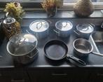 Pannenset + soeppan + steelpan., Huis en Inrichting, Keuken | Potten en Pannen, Ophalen of Verzenden, Zo goed als nieuw, Rvs, Pannenset
