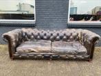 Stoere Chesterfield bank vintage zwart GRATIS BEZORGD, Gebruikt, 125 cm of meer, Leer, Ophalen of Verzenden