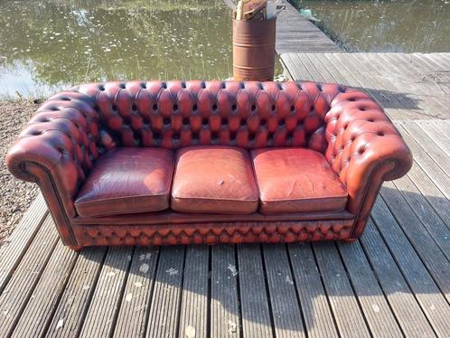 Chesterfield bank, Huis en Inrichting, Banken | Sofa's en Chaises Longues, Gebruikt, Driepersoons, Leer, Ophalen