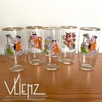 5 Vintage, retro glazen, drinkglazen Fred Flintstones, Gebruikt, Gebruiksvoorwerp, -, -