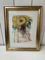 Tekening/ Aquarel Nanda Coolsma - Zonnebloem en Gezicht A4, Antiek en Kunst, Ophalen of Verzenden