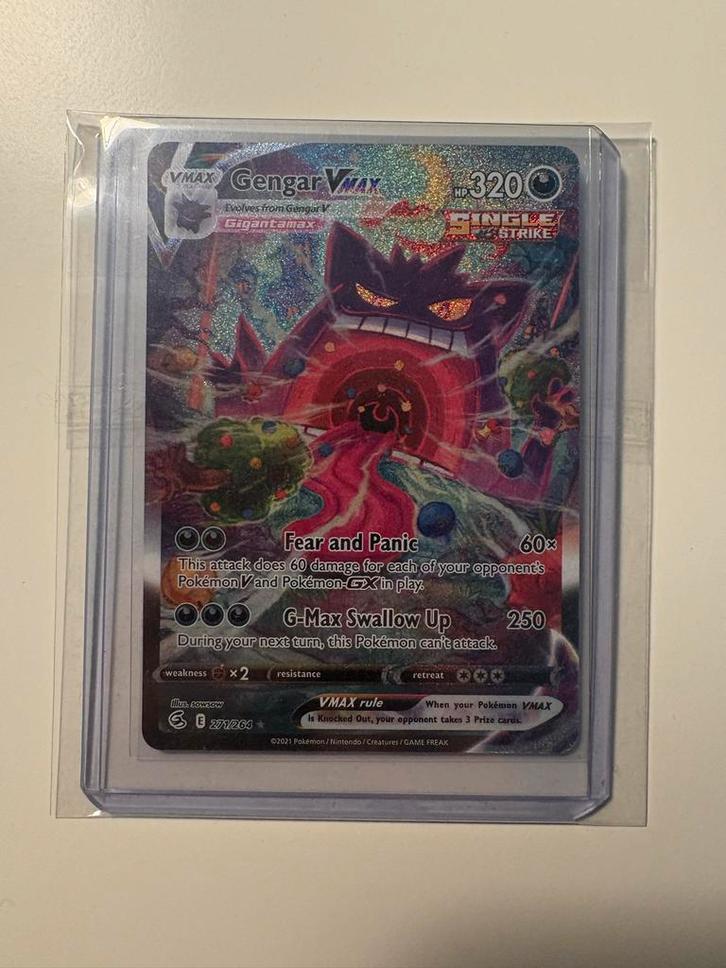 Gengar VMAX - Evolving Skies - Foil, Hobby en Vrije tijd, Verzamelkaartspellen | Pokémon, Zo goed als nieuw, Losse kaart, Foil