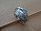 zilveren cross over ring met witte steentjes [845], Verzenden, Dame, Zilver, Zilver