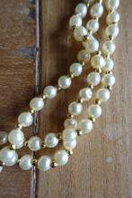 3 dubbele parel hals ketting met goudkleurige kraaltjes, Ophalen of Verzenden, Zo goed als nieuw, Overige materialen