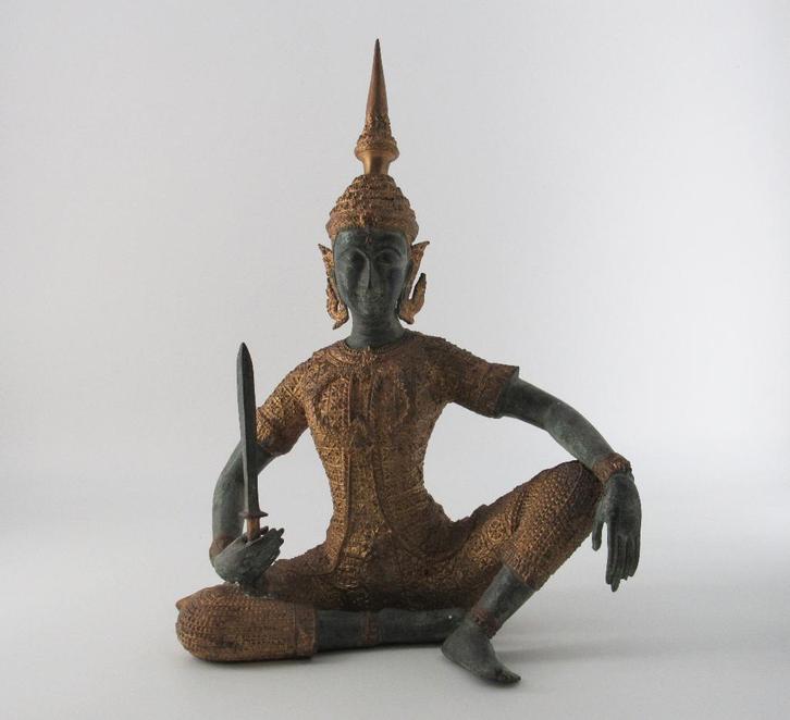 Brons beeld van Thaise tempelwachter (zittend), Antiek en Kunst, Kunst | Beelden en Houtsnijwerken, Ophalen of Verzenden