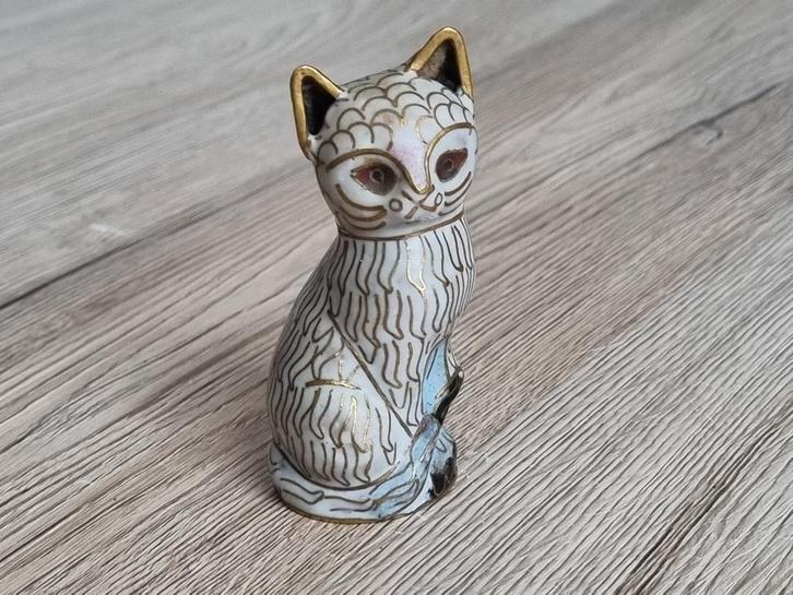 Prachtig lief Antiek Vintage Chinees Cloisonne Katje Poesje, Verzamelen, Beelden en Beeldjes, Gebruikt, Dier, Ophalen of Verzenden