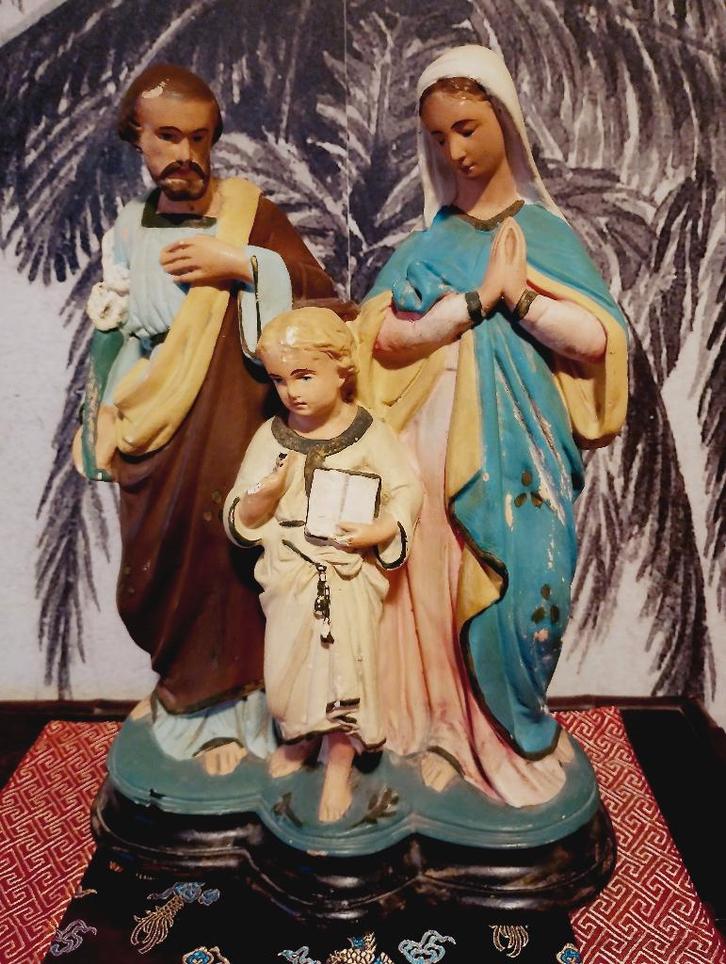 Antiek religieus krijtbeeld Heilige familie Maria Jezus, Antiek en Kunst, Antiek | Religie, Ophalen of Verzenden