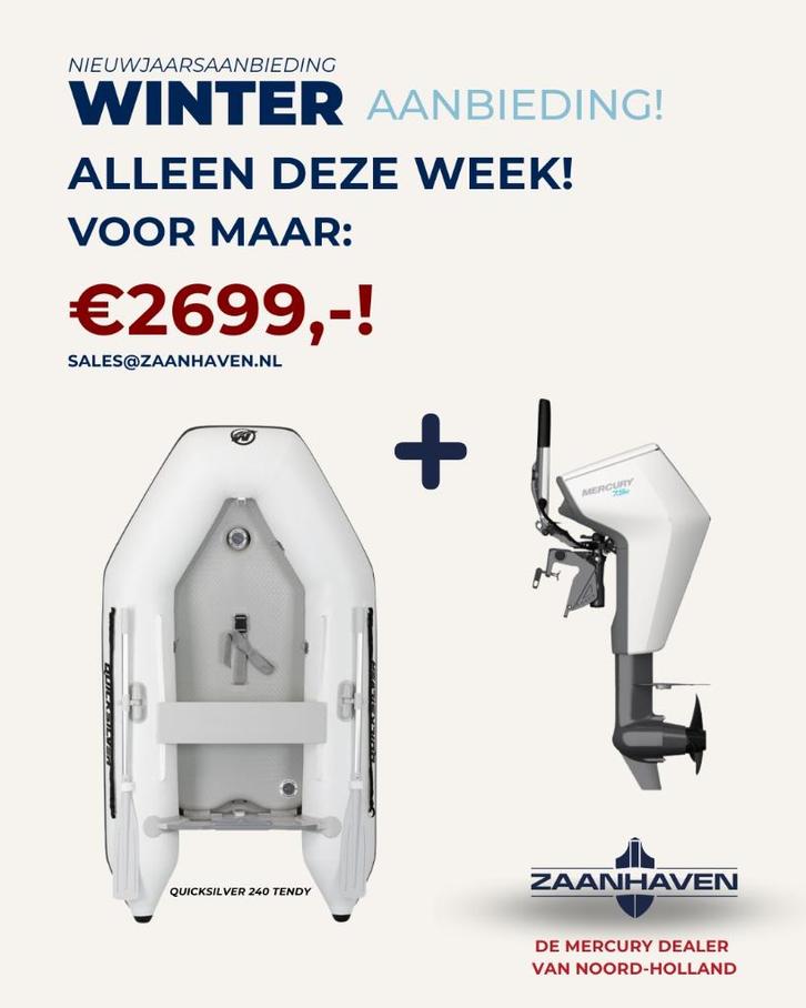 Weekaanbieding! Nieuwe Quicksilver met Mercury motor, Watersport en Boten, Rubberboten, Nieuw, Quicksilver, Aluminium, Minder dan 70 pk