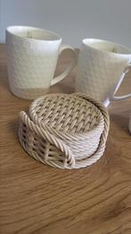 Rieten Look Onderzetters - Set van 6 + Houder, Ophalen of Verzenden, Zo goed als nieuw, Glas of Kopje