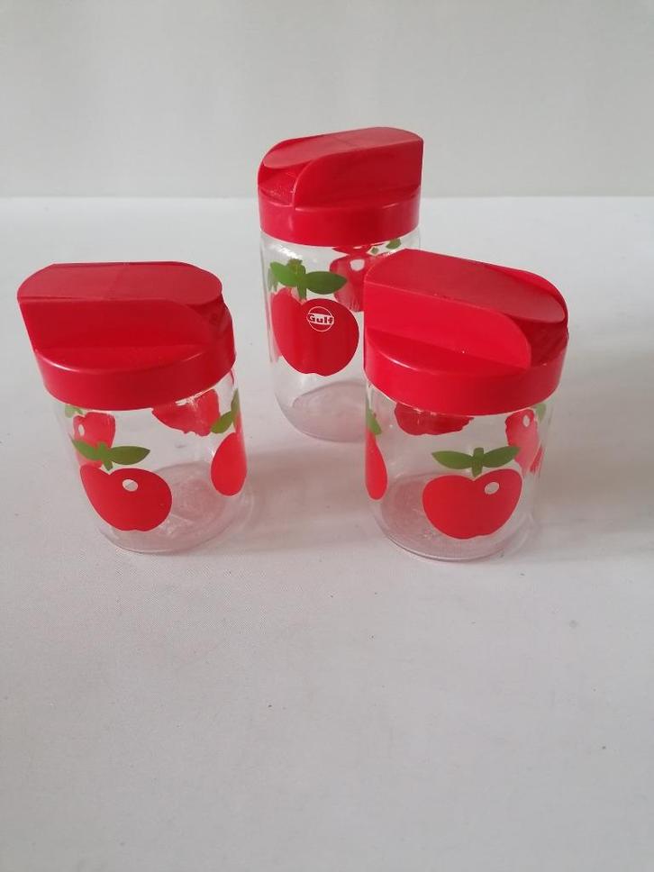 3 vintage retro glazen appen potten gulf/henkel izgst, Verzamelen, Retro, Huis en Inrichting, Verzenden