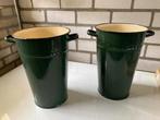 2 Groene Emaille Emmers met Handvatten, Overige materialen, Ophalen of Verzenden, Zo goed als nieuw, Minder dan 50 cm