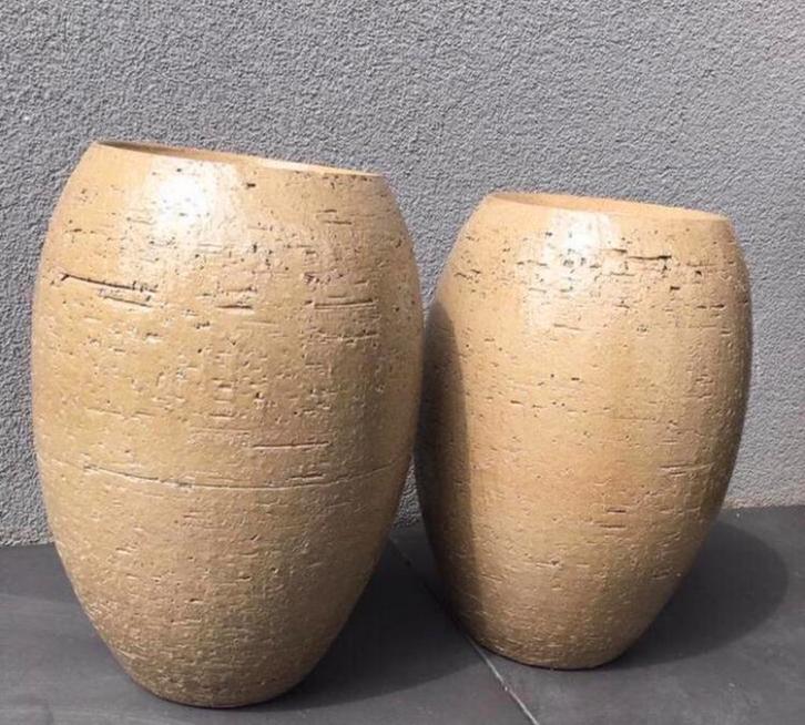 Olijfgroene terracotta vazen 36cm bloempotten Handgemaakt, Tuin en Terras, Bloempotten, Zo goed als nieuw, Terracotta, Binnen