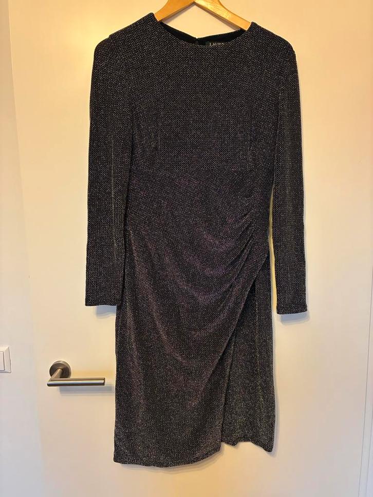 Ralph Lauren Jurk - Donkerblauw met Zilverdraad - 42/44, Kleding | Dames, Jurken, Zo goed als nieuw, Maat 42/44 (L), Blauw, Knielengte