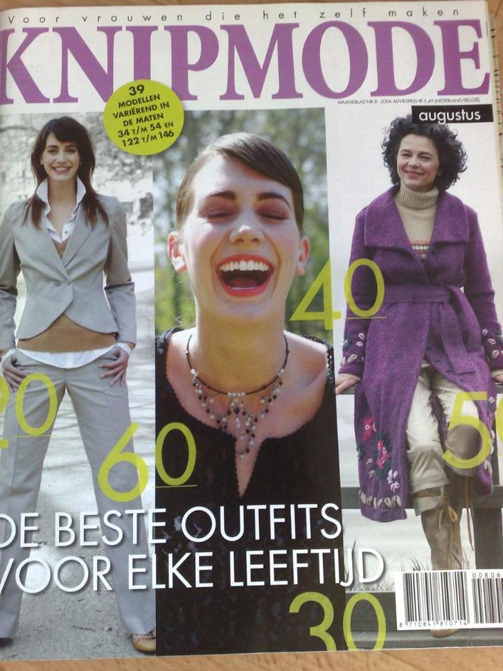 Knipmode augustus 2006 , o.a. pandjesjas voor vrouwen, Hobby en Vrije tijd, Kledingpatronen, Zo goed als nieuw, Vrouw, Knipmode