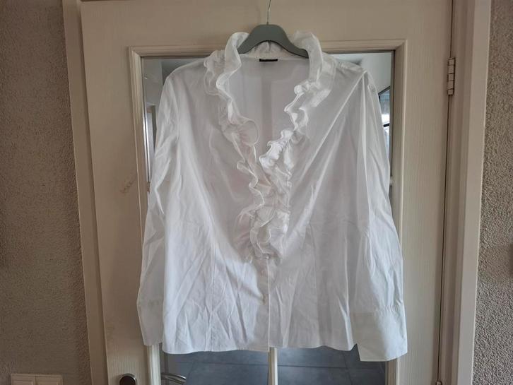 Gerry Weber Blouse Wit Roeselkraag Mt 46, Kleding | Dames, Blouses en Tunieken, Zo goed als nieuw, Maat 46/48 (XL) of groter, Wit