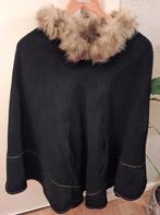 Prachtige echt 100% wollen poncho - Imitatie bont - Ireland, Kleding | Dames, Aran, Ophalen of Verzenden, Zo goed als nieuw, Zwart