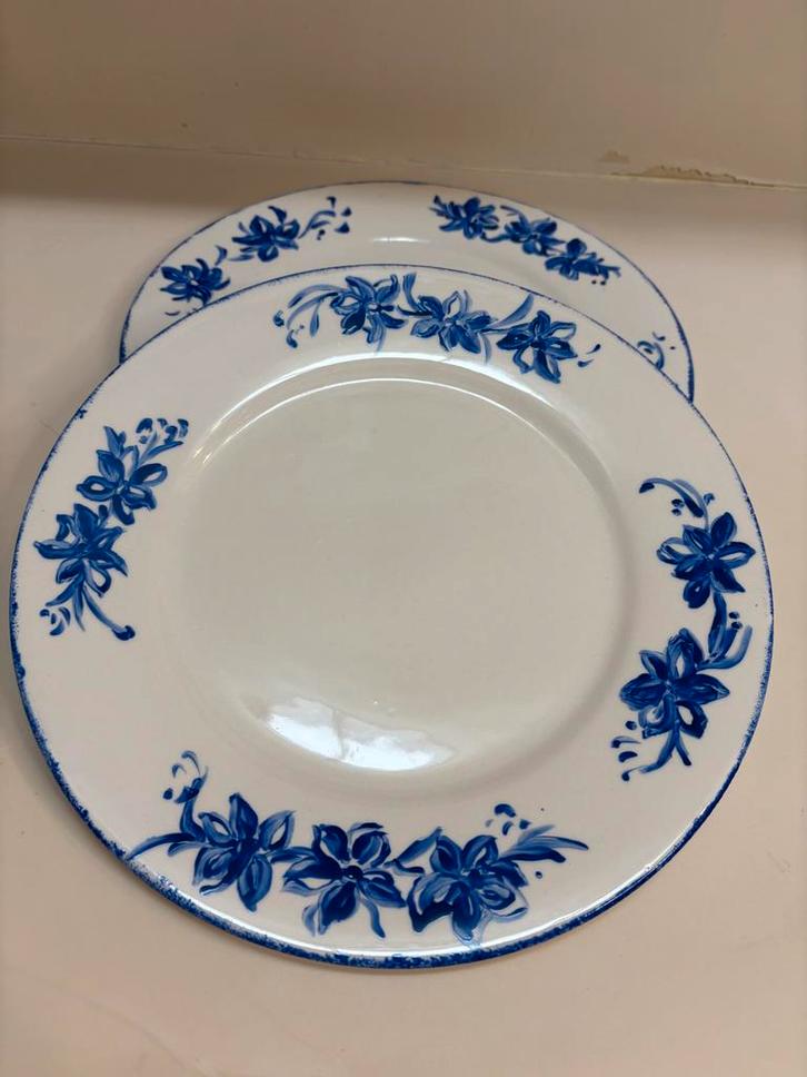 Vintage Handgeschilderde Borden - Blauw Wit, Huis en Inrichting, Keuken | Servies, Zo goed als nieuw, Bord(en), Overige stijlen