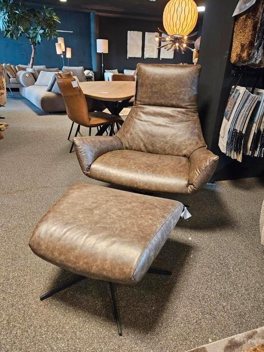 Fauteuil Wim chill-line bruin vintage leder opruiming, Huis en Inrichting, Fauteuils, Nieuw, 75 tot 100 cm, Ophalen of Verzenden