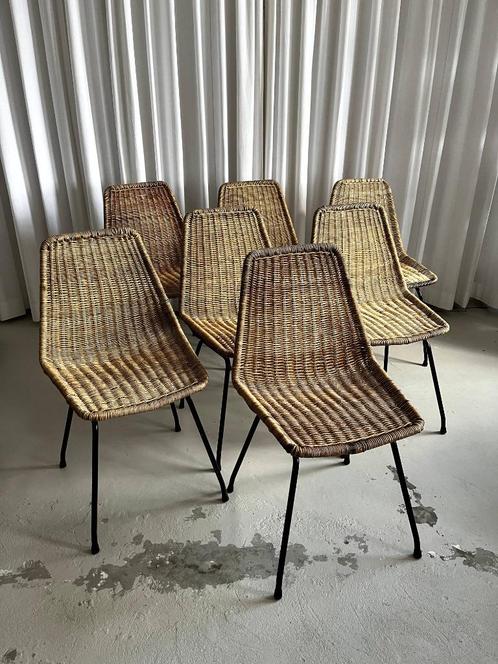 7 vintage stoelen model Italia van Rotanhuis, Huis en Inrichting, Stoelen, Gebruikt, Vijf, Zes of meer stoelen, Metaal, Riet of Rotan