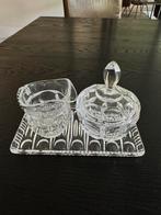 Kristal suiker en melk kannetje met klein dienblad, Antiek en Kunst, Antiek | Glas en Kristal, Ophalen