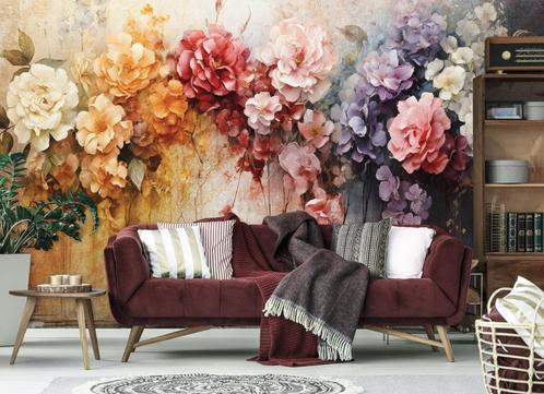 Fotobehang / Behang - Bloemen - Luxe Bloemenpracht, Huis en Inrichting, Stoffering | Behang, Blauw, Rood, Geel, Groen, Oranje
