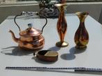 4-DELIGE KOPEREN SET.Twee Vaasjes.Centenbakje.Theepot.FRAAI!, Overige materialen, Gebruikt, Overige kleuren, Ophalen of Verzenden