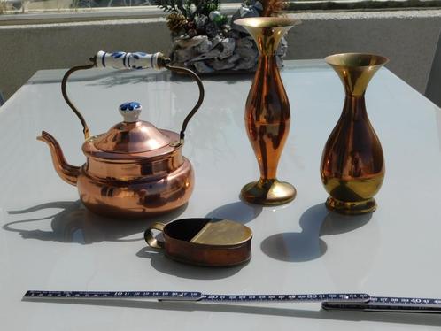 4-DELIGE KOPEREN SET.Twee Vaasjes.Centenbakje.Theepot.FRAAI!, Huis en Inrichting, Woonaccessoires | Vazen, Gebruikt, Overige kleuren