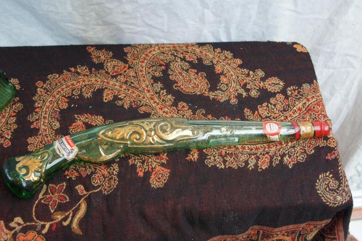 Glazen pistool / Vis Fles / Karaf groen, Antiek en Kunst, Curiosa en Brocante, Ophalen of Verzenden