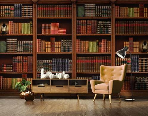 Fotobehang / Behang - Bibliotheek - Oude Boekenkast, Huis en Inrichting, Stoffering | Behang, Bruin, minder dan 10 m², Verzenden