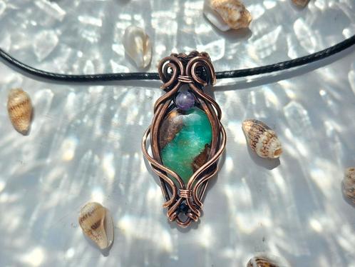 Whis Wave - Handgemaakte koperen ketting met Chrystopraas., Sieraden, Tassen en Uiterlijk, Kettingen, Nieuw, Overige materialen